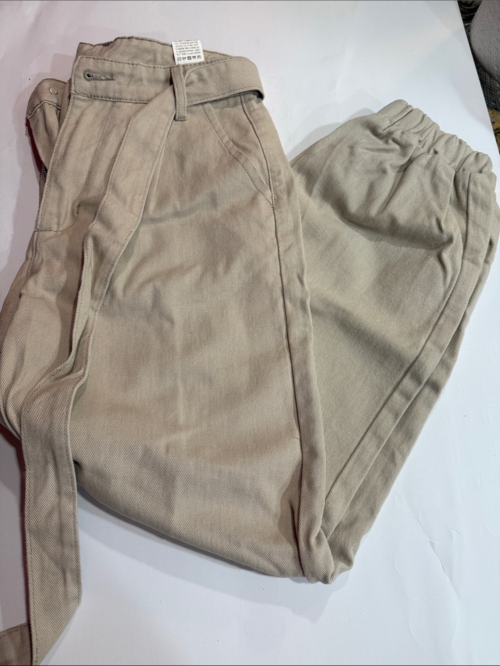 Women’s  Casual Drawstring Denim Pants — Beige